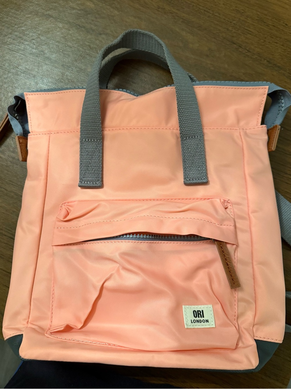 Ori London Pink Backpack Tote with Gray Straps